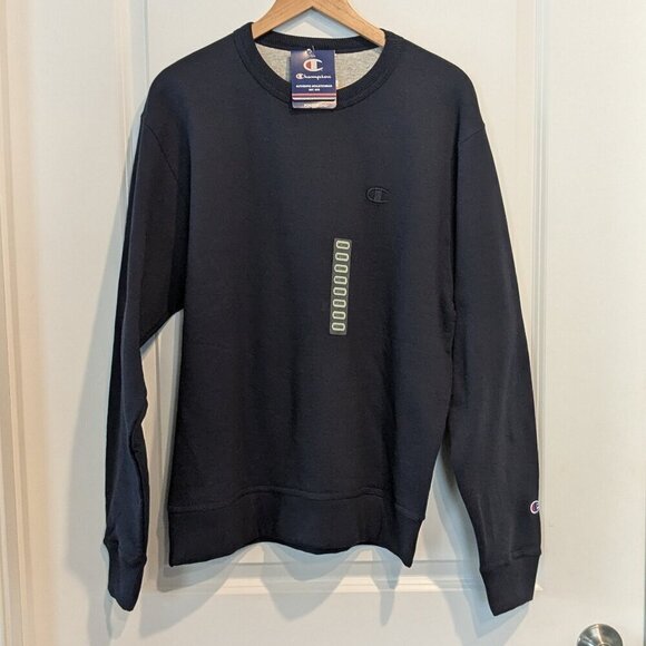 Champion Sweatshirt Men's Medium Navy Blue Fleece Crew Long Sleeve NWT Comfort - Picture 2 of 15